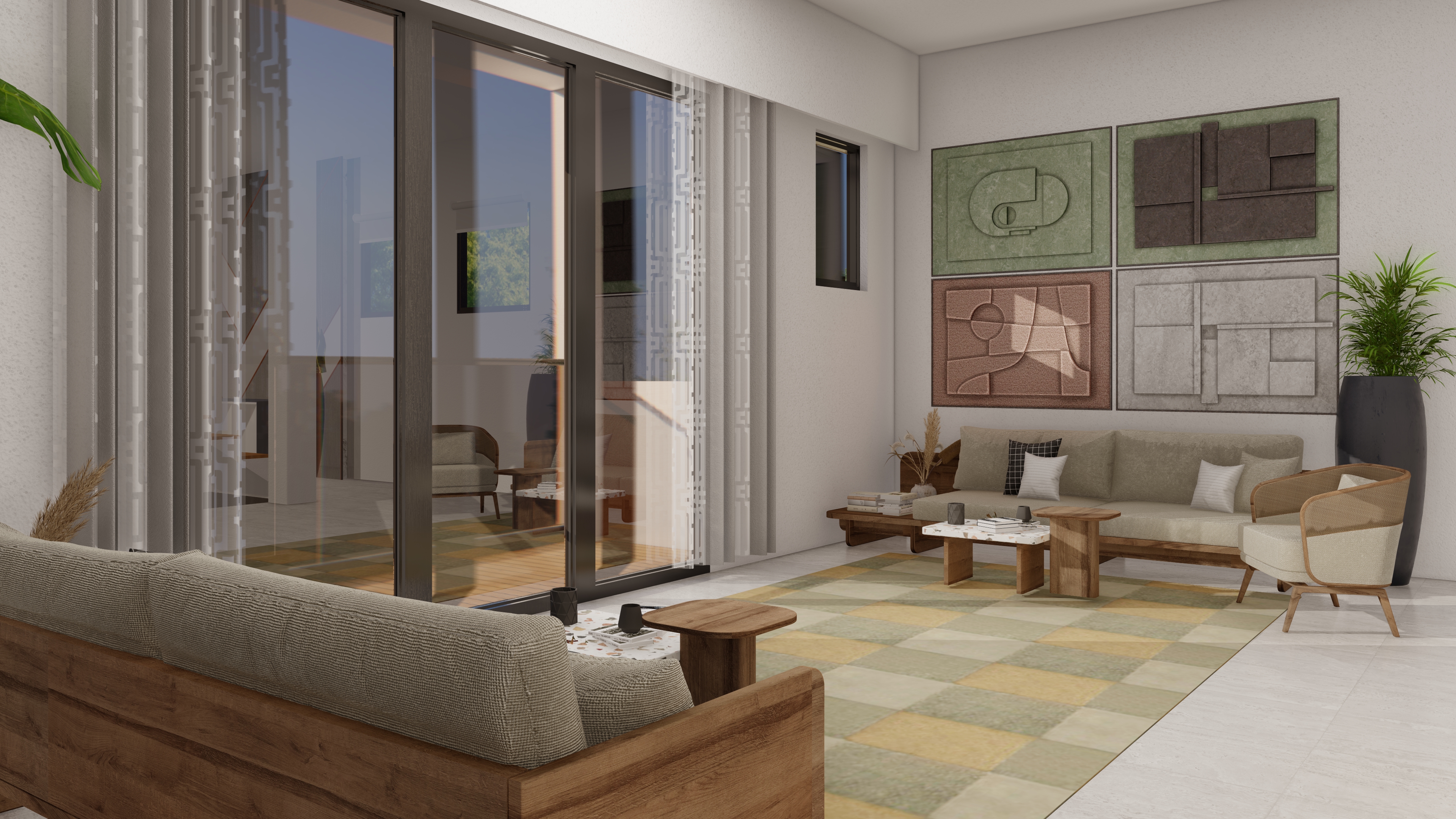 Modern living room with balcony access